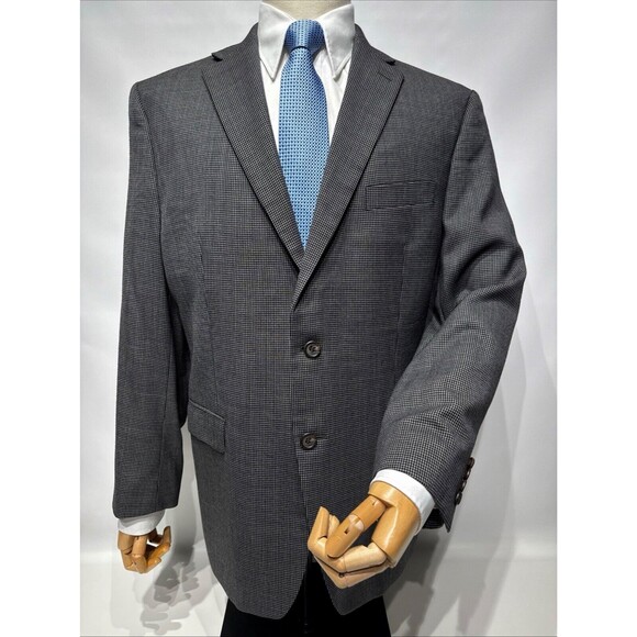 Lauren Ralph Lauren 100% Wool Black Gray Micro Houndstooth Blazer Men's Size 44R - Picture 1 of 12